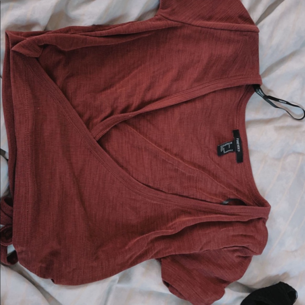 Shirt, Purple tie v neck baby tee size m